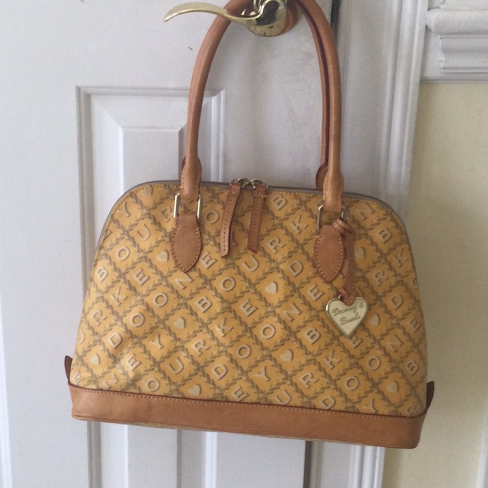 Dooney & Bourke Yellow Logo Dome Satchel with Tan Trim